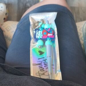 Turquoise Beaded Keychain with Pen